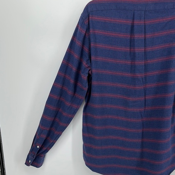 J Crew Mens Slim Fit Cotton Button Down Shirt Navy Red Stripes Size Large - Picture 9 of 10
